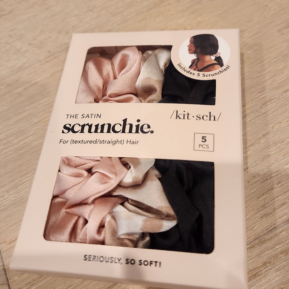 3/$20 Kitsch Satin Scrunchie Set - Black, Pink, Leopard